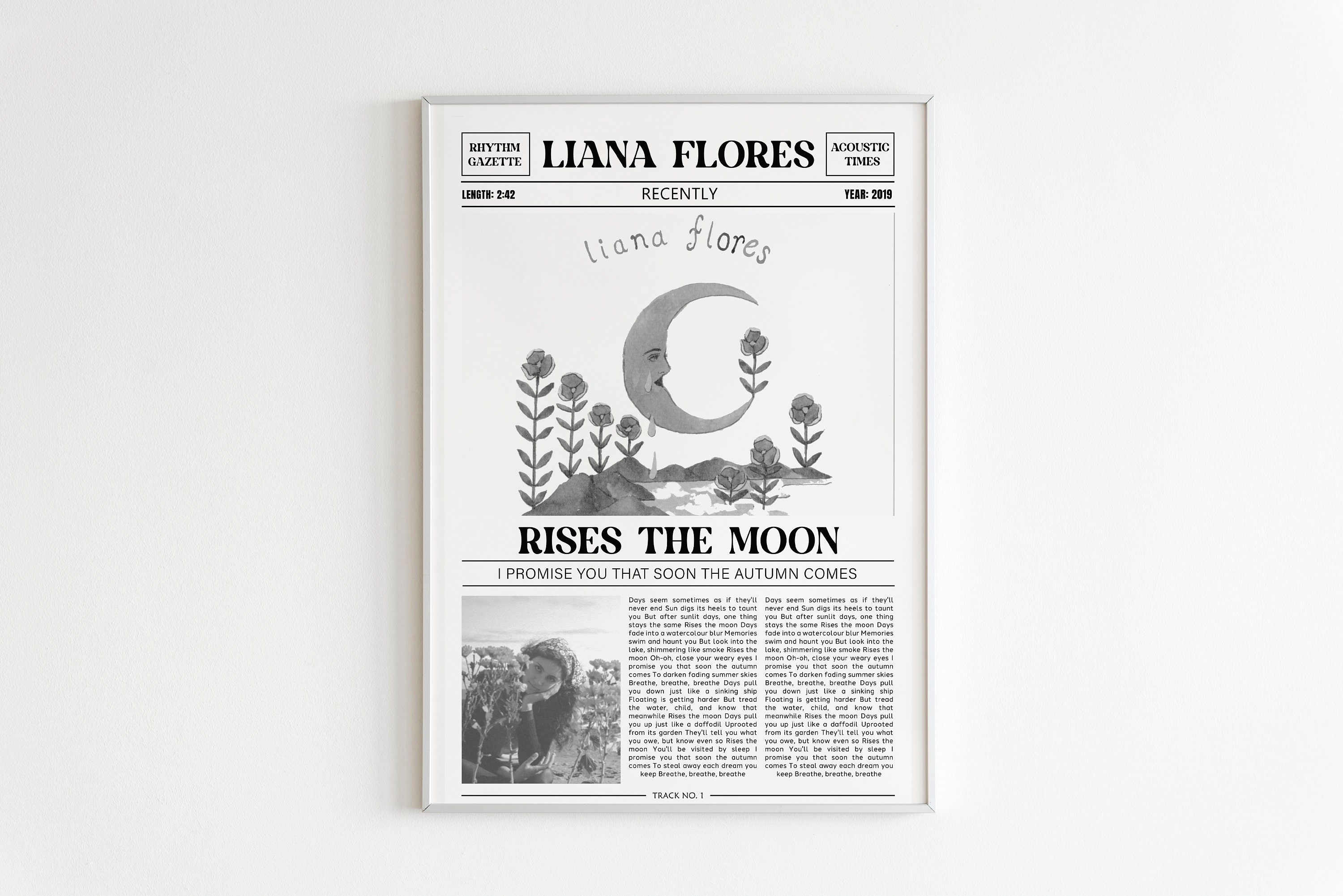 Liana Flores Retro Newspaper Print / Rises the Moon Poster / Lyrics