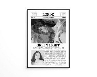 Lorde Retro Newspaper Print / Green Light Poster / Lyrics Print / Lorde Merch / Melodrama Poster / Music Gift