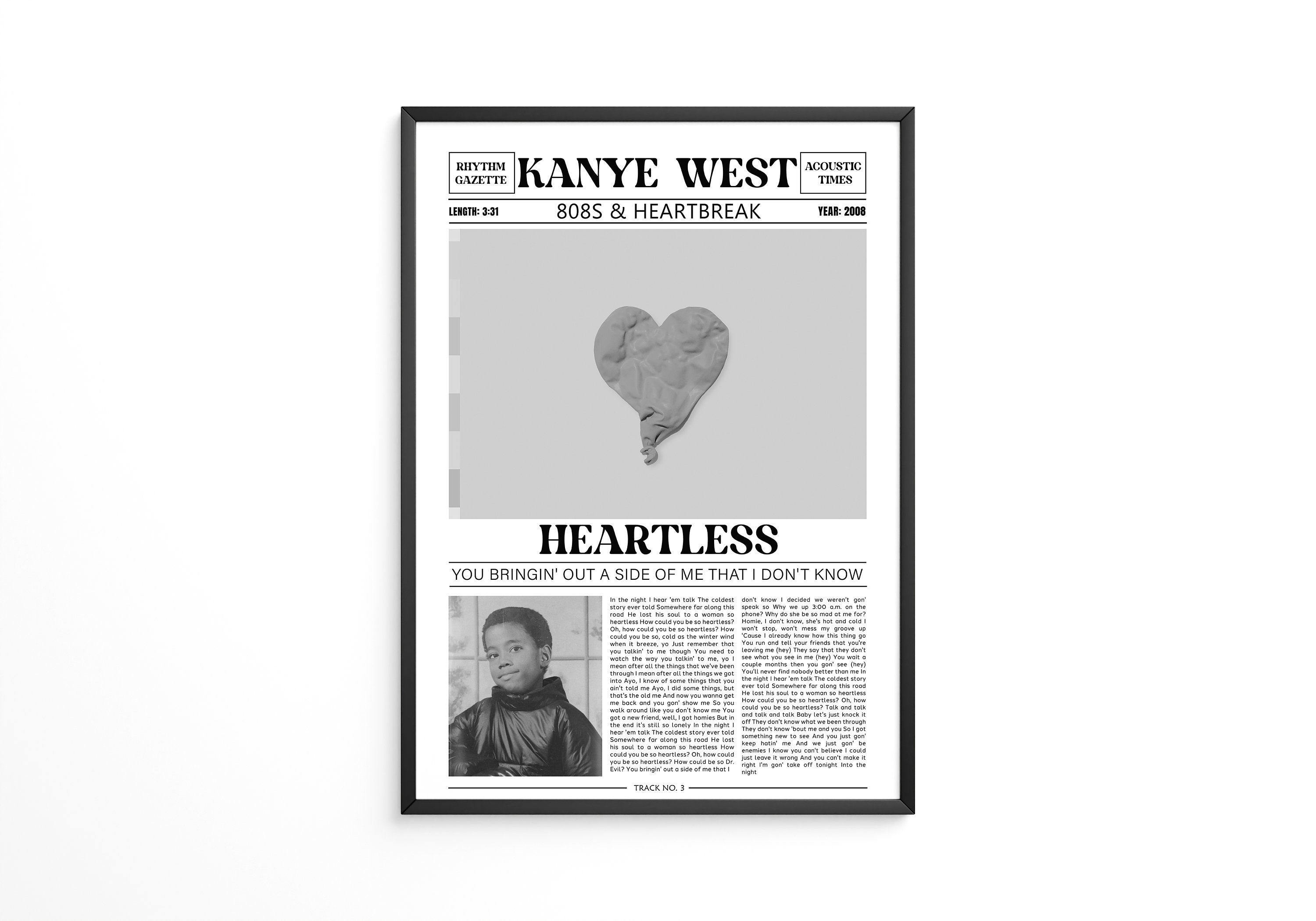 Kanye West Black & Whitea4 or A5 Personalised Favourite Lyric Print -   UK