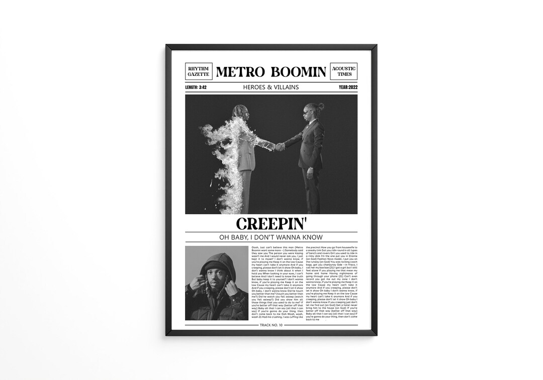 Metro Boomin Retro Newspaper Print / Creepin' Poster / Lyrics Print ...