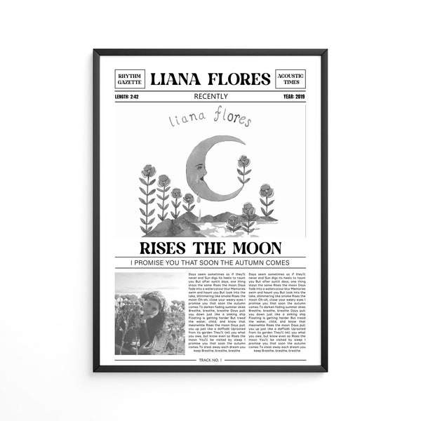 Liana Flores Retro Newspaper Print / Rises The Moon Poster / Lyrics Print / Recently Poster / Liana Flores Merch / Music Gift