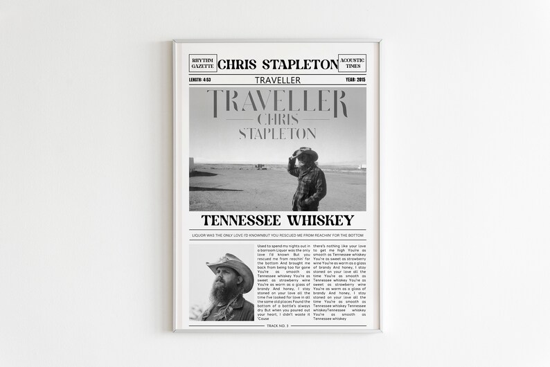 Chris Stapleton Retro Newspaper Print / Tennessee Whiskey Poster