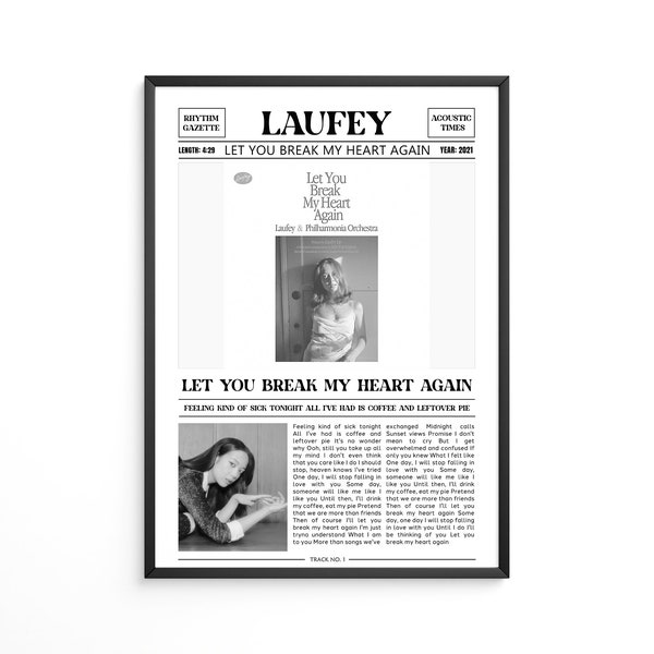 Laufey Retro Newspaper Print / Let You Break My Heart Again Poster / Lyrics Print / Laufey Merch / Music Gift