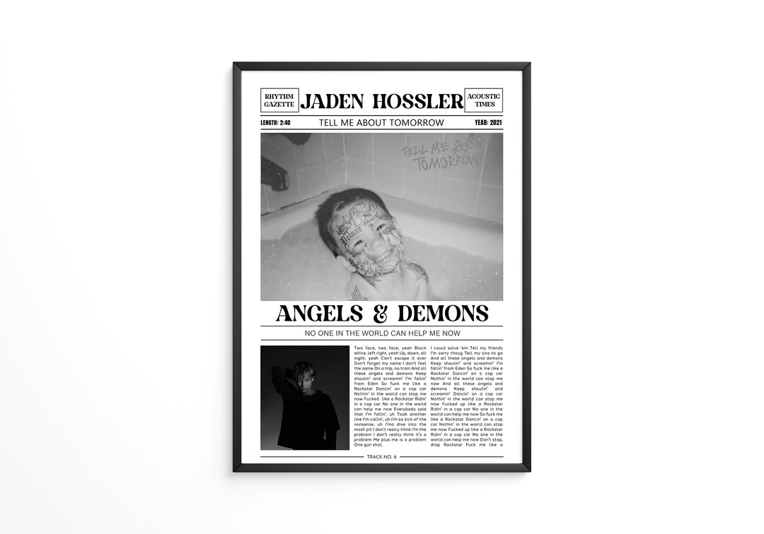 Jaden Hossler Retro Newspaper Print / Angels & Demons Poster / Lyrics Print / Tell Me About