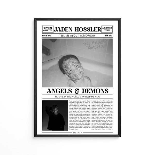 Jaden Hossler Impresión de periódico retro / Cartel de Ángeles y demonios / Impresión de letras / Cuéntame sobre el cartel del mañana / Regalo musical