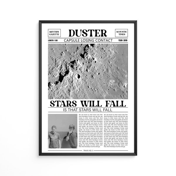 Duster Retro Newspaper Print / Stars Will Fall Poster / Lyrics Print / Capsule Losing Contact Poster / Music Gift