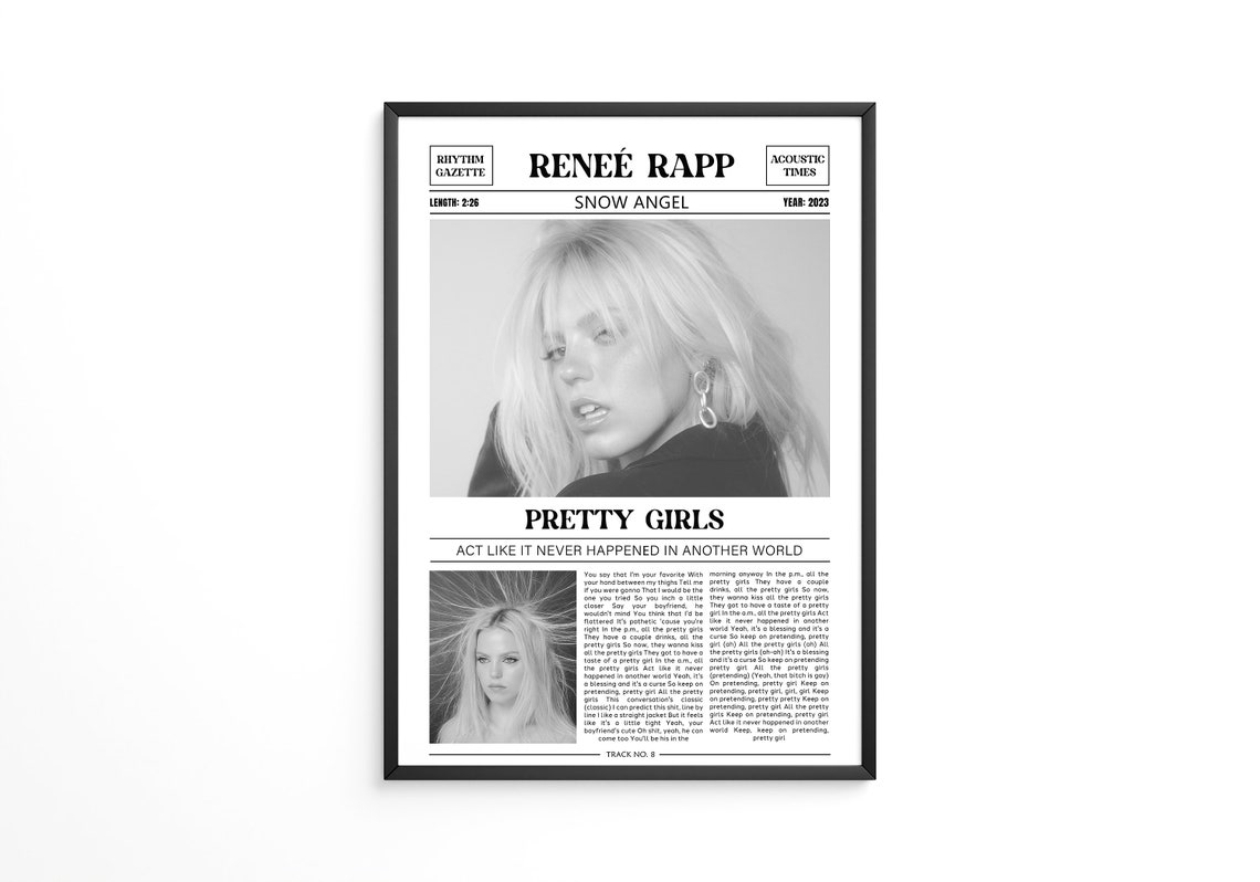 Renee Rapp Retro Newspaper Print / Pretty Girls Poster / Lyrics Print / Snow Angel Poster