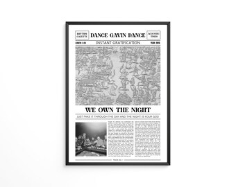 Dance Gavin Dance Retro Newspaper Print / We Own The Night Poster / Lyrics Print / Instant Gratification Poster / Music Gift