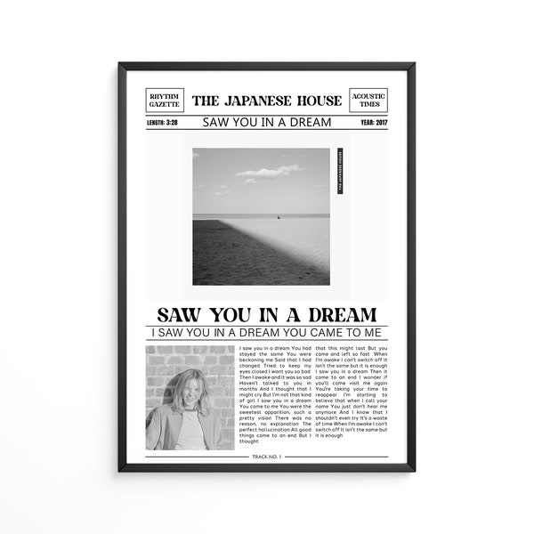 The Japanese House Retro Newspaper Print / Saw You In A Dream Poster / Lyrics Print / The Japanese House Merch / Music Gift