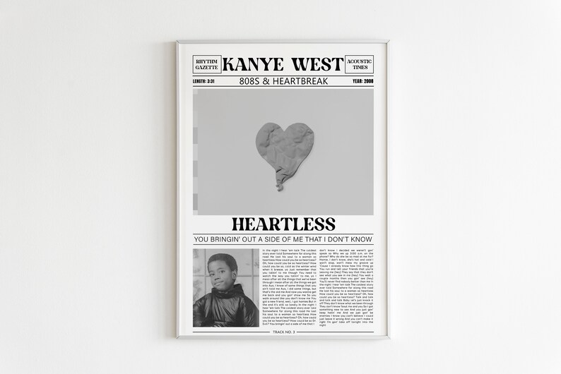 Kanye West Retro Newspaper Print / Heartless Poster / Lyrics - Etsy ...