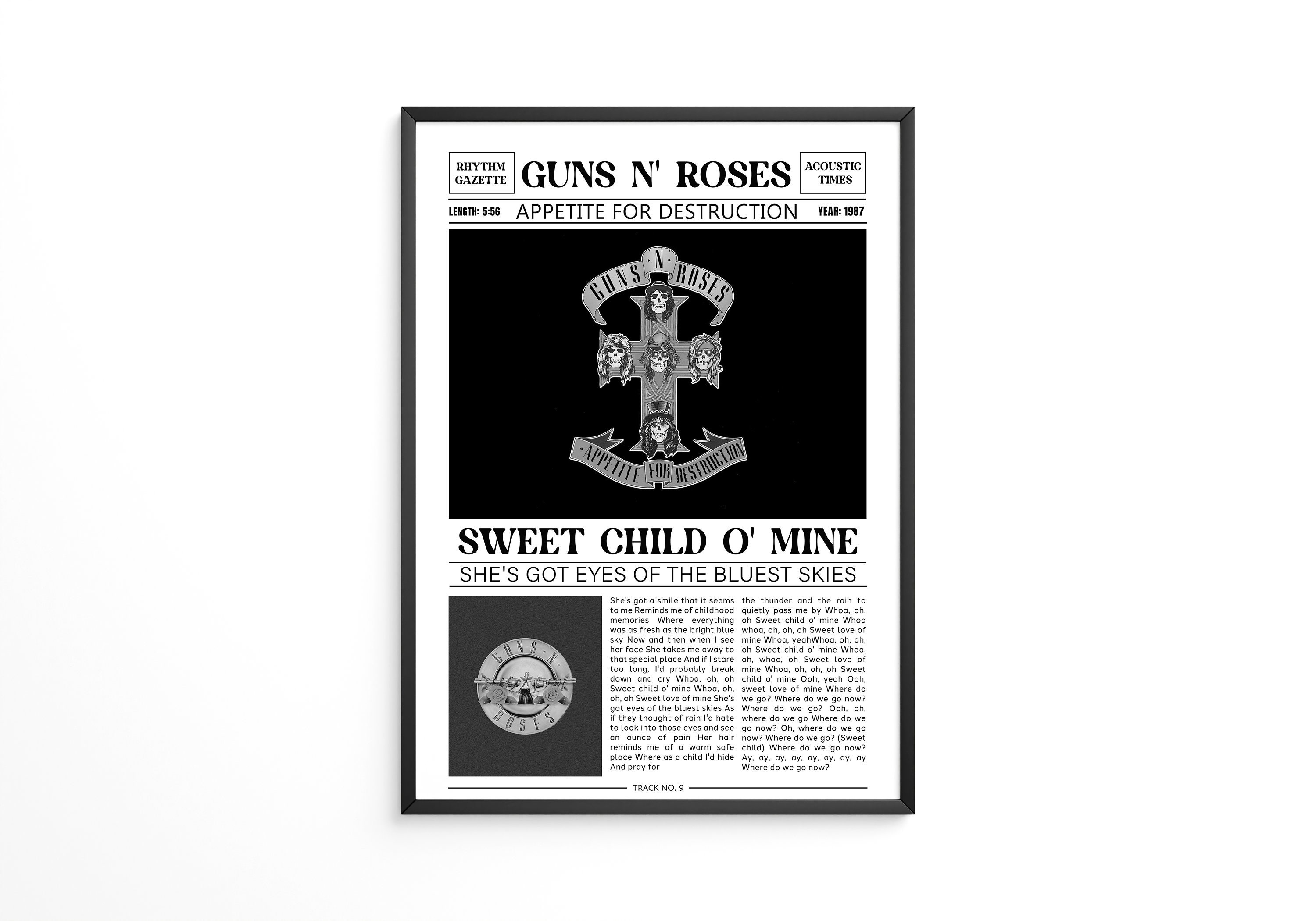 Welcome to Jungle Lyrics Printing Guns n Roses Inspired Music Poster 80s  Rock Music Canvas Painting