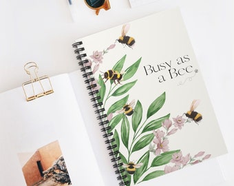 Custom Spiral Notebook - Floral and Bee Print, Journal, Gifts for Her