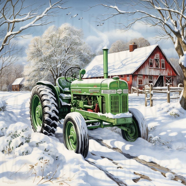 Grüner Traktor Design Bauernhof Winter Weihnachten png Sublimation digitales Design Download Kranz Zeichen Wind Spinner Schneidebrett Bild Bauer Scheune