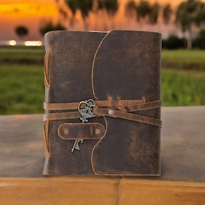Vintage leather Journal - Blank Spell Book of Shadows, Grimoire Journal, Travel Writing Notebook, Antique Deckle  Paper Journal With Key