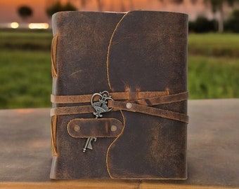 Vintage Lederbuch: Handgefertigtes Zauberbuch, Grimoire mit Antikpapier
