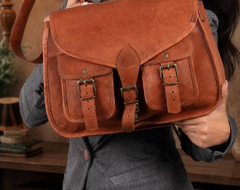 Handmade Buffalo Leather Satchel Messenger Bag, Rustic Crossbody Sling Shoulder Bag