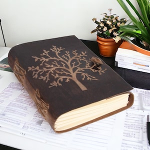 Tree of Life Junk LeatherJournal Notebook Schetsboek Schrijf- en Reisdagboek voor mannen en vrouwen Handgemaakt papier Echt dik leer
