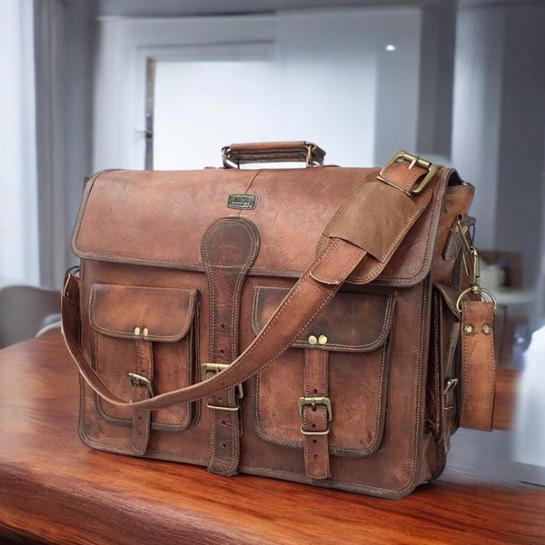 Vintage Leather Crossbody Business Briefcase