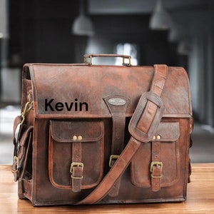 Porte-documents messager en cuir personnalisé pour ordinateur portable, sac à main pour ordinateur portable, sac à main de bureau, sac messager vintage rustique, cadeaux pour la Saint-Valentin, cadeaux pour garçons d'honneur