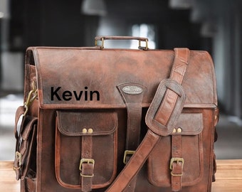 Personalized Leather Messenger Briefcase Cross-Body Laptop Bag Office Handbag  Rustic Vintage Messenger Bag Valentine Gifts Groomsmen Gifts