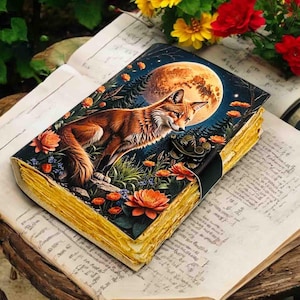 400 pagine - Grande diario Grimoire in pelle di volpe, quaderno degli incantesimi vuoto, libro delle ombre, diario grasso - Diario vintage in carta fatta a mano per donne
