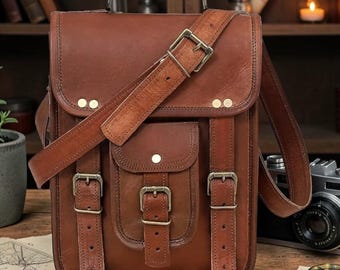 Handmade Buffalo Leather Messenger Satchel, Rustic Crossbody Sling Bag, Travel Office Bag
