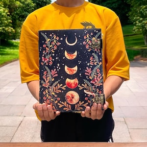 Très grand carnet de notes en cuir fait main, phases de lune, grimoire, livre des ombres, cadeau de Noël pour lui, cinq modèles différents