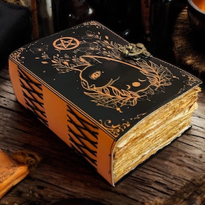 400 Pages Grimoire Celtic Cat Book of shadow -Leather Journal- Blank Spell book - Witch Wiccan Notebook Journal for Women Christmas Gifts