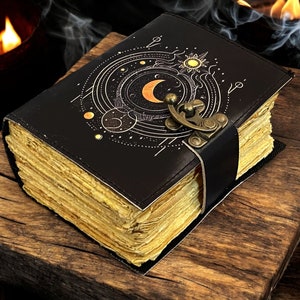400 pagina&#39;s - lederen Celestial Moon Phase Grimoire lederen dagboek - boek der schaduwen - blanco spreukenboek lederen cadeaus voor hem en haar