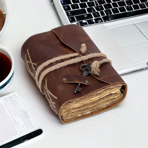 Quaderni per appunti personalizzati in pelle spazzatura Diario di scrittura e di viaggio per uomini e donne Carta fatta a mano Geniune Chiave vintage in pelle spessa