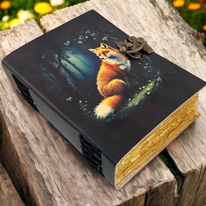 400 pagine - Grande diario Grimoire in pelle di volpe per donne, quaderno vuoto con libro delle ombre, diario grasso - Diario fatto a mano in carta vintage