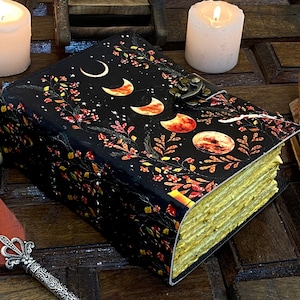 Diario Grimorio de las Fases Lunares, 400 páginas, hecho a mano. Libro de Hechizos de las Sombras en Blanco de Cuero Vintage.