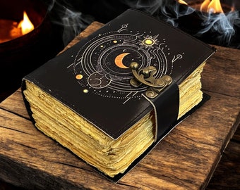 400 Page - leather Celestial Moon Phase Grimoire leather journal - book of shadows - Blank spell book Leather Gifts For Him and Her