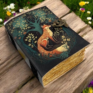 400 pagine - Grimoire Fox Leather Journal Blank Spell book of shadows Diario grasso - Carta fatta a mano Diario vintage per donne
