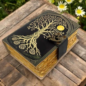 400 Page Large Tree of Life Grimoire Handmade leather journal Notebook Blank spell  book of shadows Leather Celestial Gifts For Him Her
