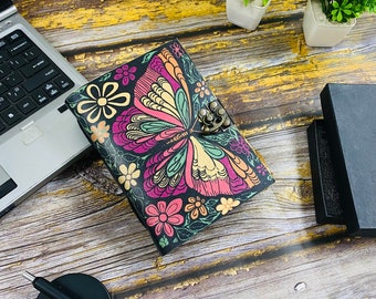 Butterfly Leather Journal: Antique Colorful Paper Book of Shadows
