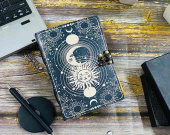 Diario de cuero Sol y Luna: Libro grimorio de las sombras hecho a mano