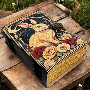 400 pagine - coniglietto Grimoire Leather Journal Notebook Journal per donne - Fat journal fatto a mano Deckle Paper Notebook Journal per regalo