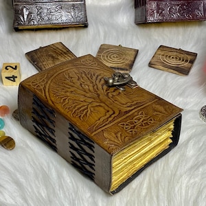 vintage leather journal 400 pages Tree of life grimoire journal handmade journal  junk journal blank spell book of shadows gifts for him her