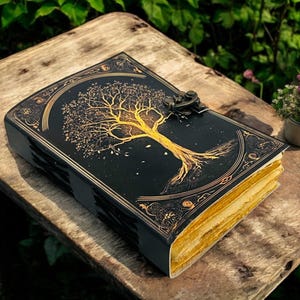 400 Page Large Grimoire leather journal Notebook Tree of Life Journal, Blank spell book book of shadows Leather Celestial Gifts For Him Her.