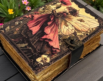 Handgefertigtes Feen-Leder Grimoire - Blank Zauberbuch der Schatten Hexerei Journal, Wicca Pagan Notizbuch, tägliches Tagebuch Magie Journal Geschenk