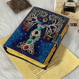 Mother of Earth Seven Stone Blank Spell Book of shadows handmade Grimoire Journal Junk Journal Tree of Life journal  Gifts for Christmas