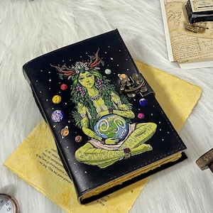 Mother Earth Spell Book Book of Shadows Journal for Men & Women 200 Pages with Lock Clasp Vintage Handmade Leather Deckle Edge Vintage Paper
