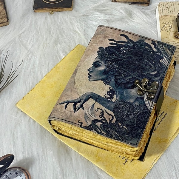 leather journal notebook shadow work journal goddess medusa spell book witch journal grimoire pages journal with lock Gifts for Him and Her