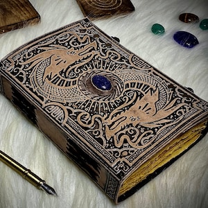 Quaderno di diario in pelle Double Dragon Book of Spells DND Journal Rustic Paper Grimoire Gothic Journal Antique Journals regali per Natale