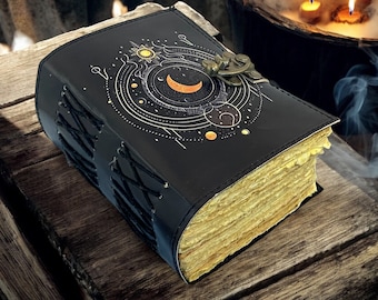 Moon Phase Leather Journal – Celestial Grimoire, Book of Shadows