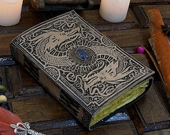 Double Dragon lederen dagboek: handgemaakt antiek stenen boek der schaduwen