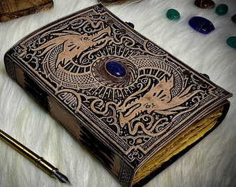 Double Dragon Book of Spells Leather Journal Notebook DND Journal Rustic Paper Grimoire Gothic Journal  Antique Journals gifts for Christmas