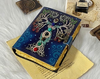 Mother of earth Seven Stone Grimoire Handmade Leather Journal Blank Book of Shadows
