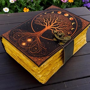 400 Page Tree of Life Leather Grimoire – Handmade Vintage Journal, Celestial Blank Sketchbook Notebook
